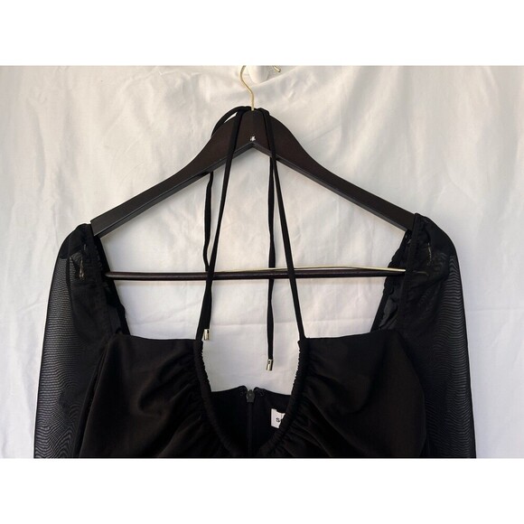 SELF-PORTRAIT Cutout Lace Trimmed Stretch Jersey Chiffon Halterneck Mini Dress 4 - Picture 6 of 13